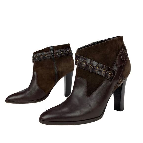 Diane Von Furstenberg Leather Ankle Booties Braided Studded Brown Suede Size 7.5 - Picture 7 of 16